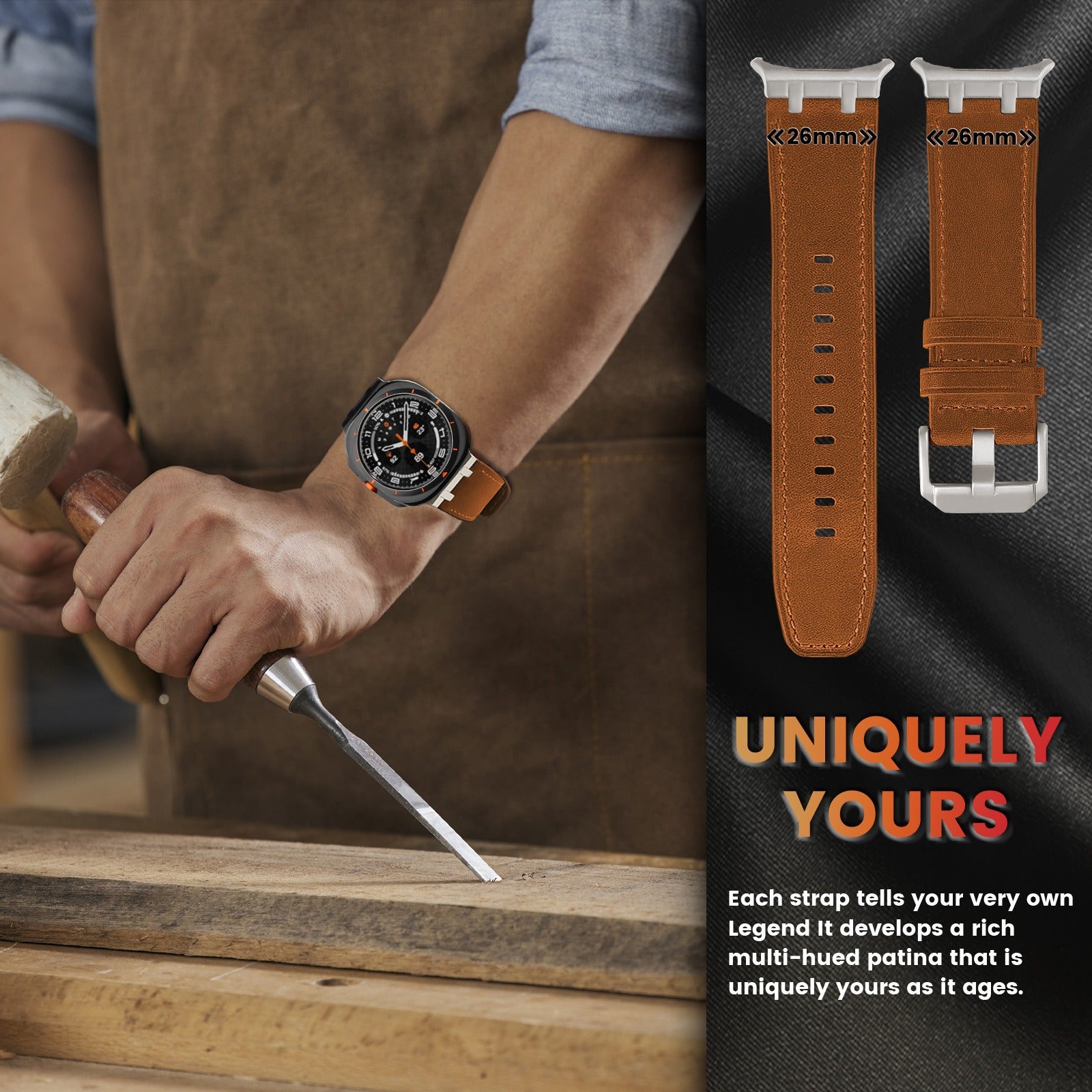 Ultra Crazy Horse Leather Watch Strap – AP Style Stainless Steel Head