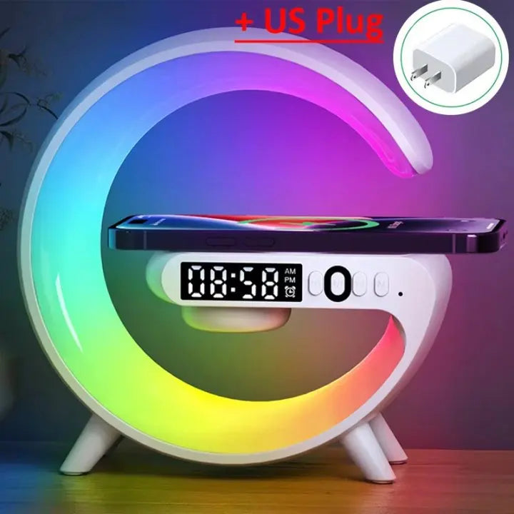 RGB Wireless Charger Stand with Alarm Clock & Speaker